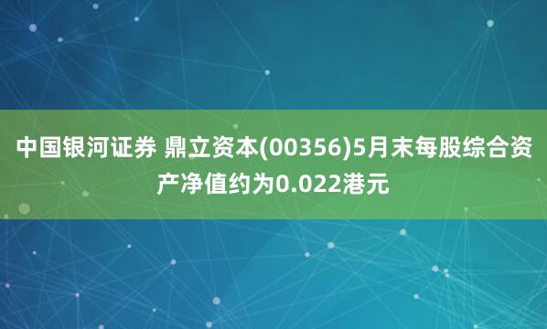 中国银河证券 鼎立资本(00356)5月末每股综合资产净值约为0.022港元
