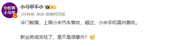 蚂蚁配资 小米汽车周营收反超手机业务，智能电动汽车成新增长极未来可期