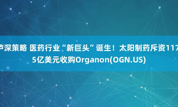 泸深策略 医药行业“新巨头”诞生！太阳制药斥资117.5亿美元收购Organon(OGN.US)
